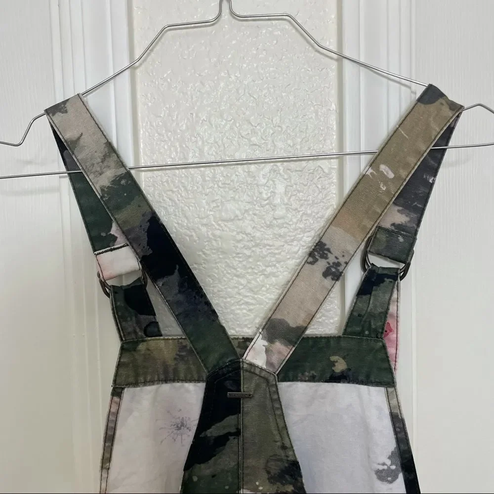 Rusty Shortalls Short Overalls Romper Green Camo and Floral Print size XS